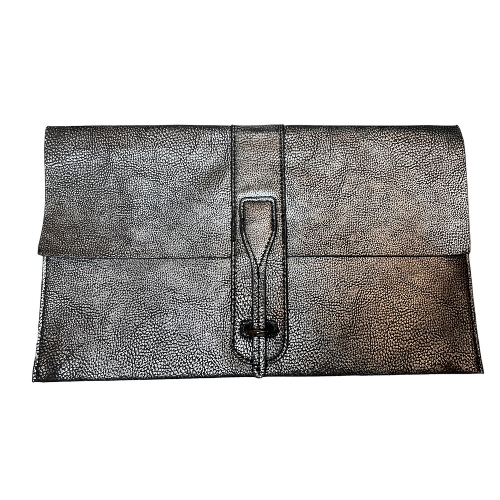 Gracie Roberts Metallic Gunmetal Envelope Clutch Faux Leather